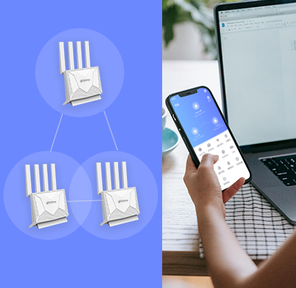 X-Portal whole-home mesh — multiple units covering the house, managed from the phone app